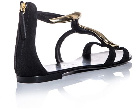 giuseppe zanotti black suede snake strap sandals
