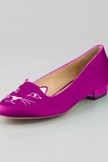 Charlotte Olympia Kitty Satin Flat Slipper - Lyst