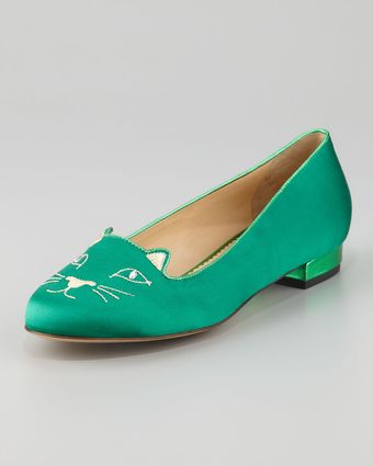 Charlotte Olympia Kitty Satin Flat Slipper - Lyst