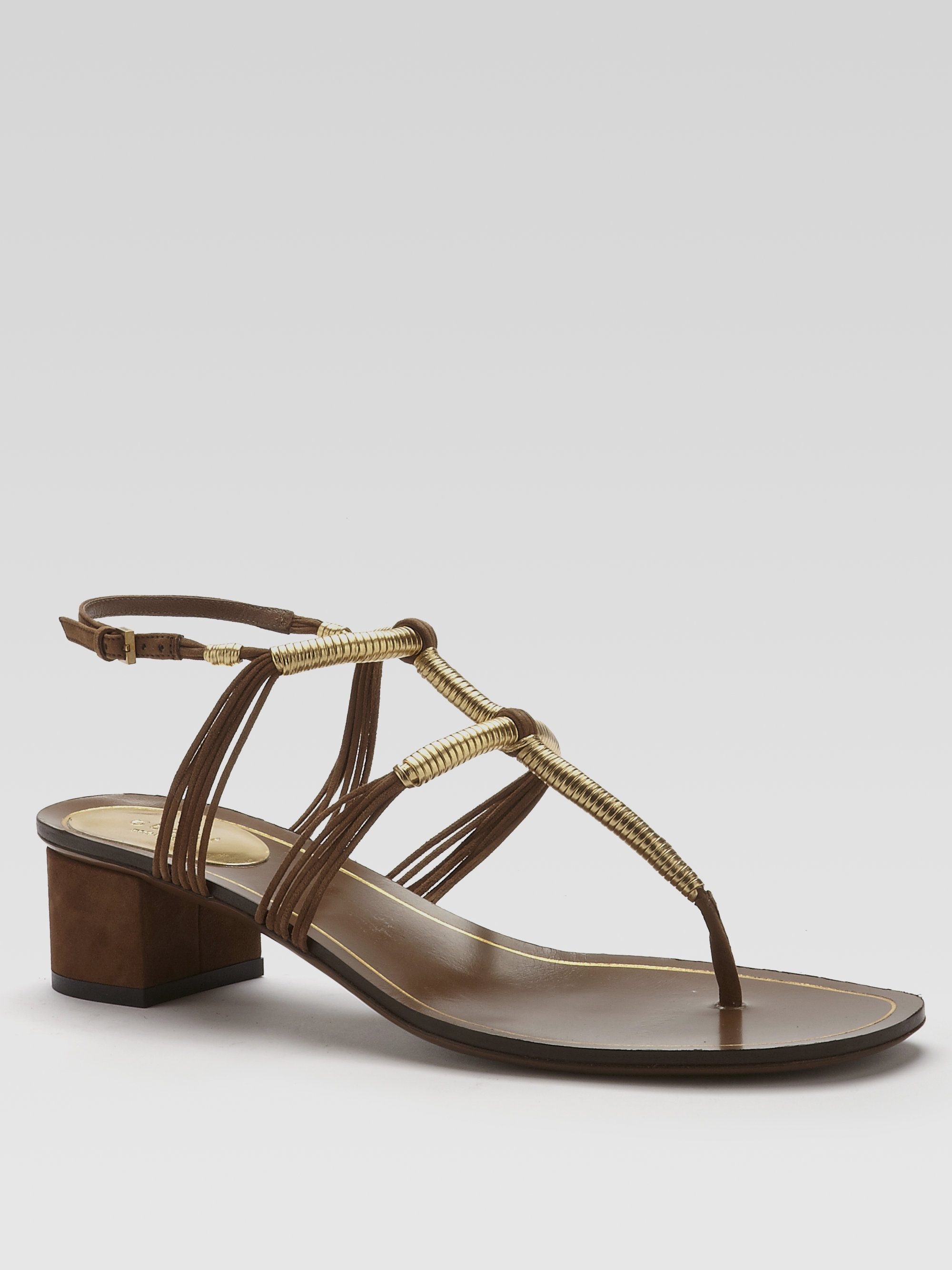 Gucci Anita Metallic Leather Suede Thong Sandals in Brown