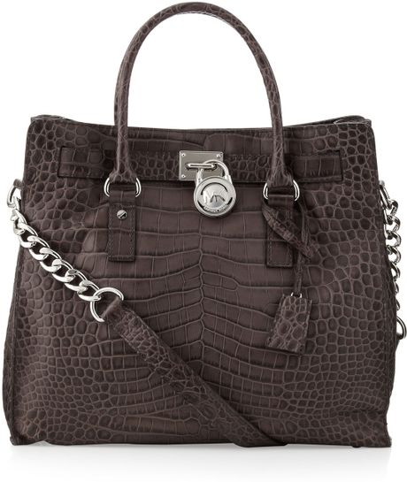 michael kors large hamilton grey charcoal animal embossed leather tote