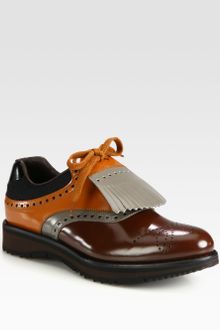 Prada Leather Wingtip Golf Shoes - Lyst