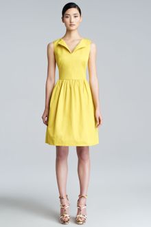 Lela Rose Split-Neck A-Line Dress - Lyst