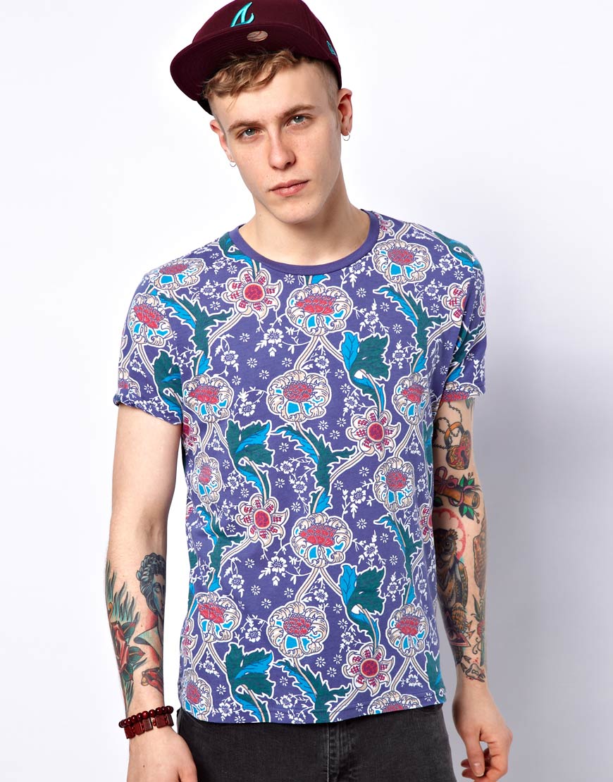 Asos Floral Print T-Shirt in Multicolor for Men (blue) | Lyst