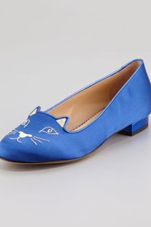 Charlotte Olympia Kitty Satin Flat Slipper - Lyst