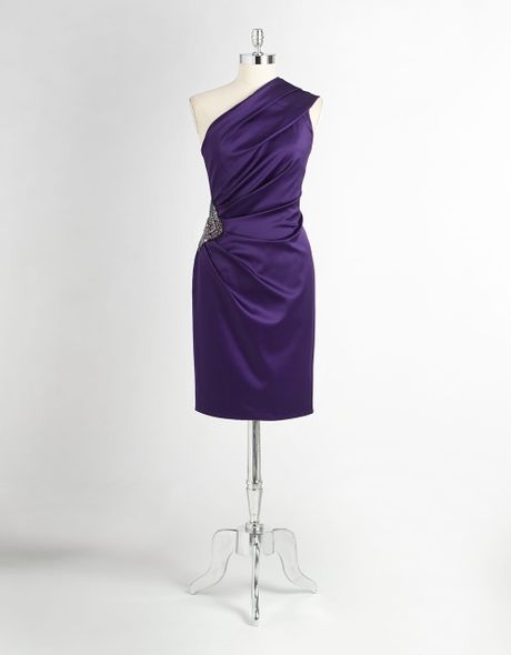 Eliza J One-Shoulder Satin Dress in Purple