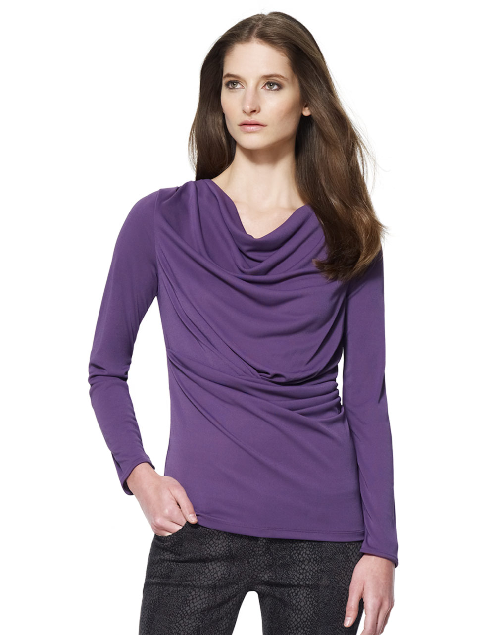 Jones New York Draped Neck Top in Purple Lyst