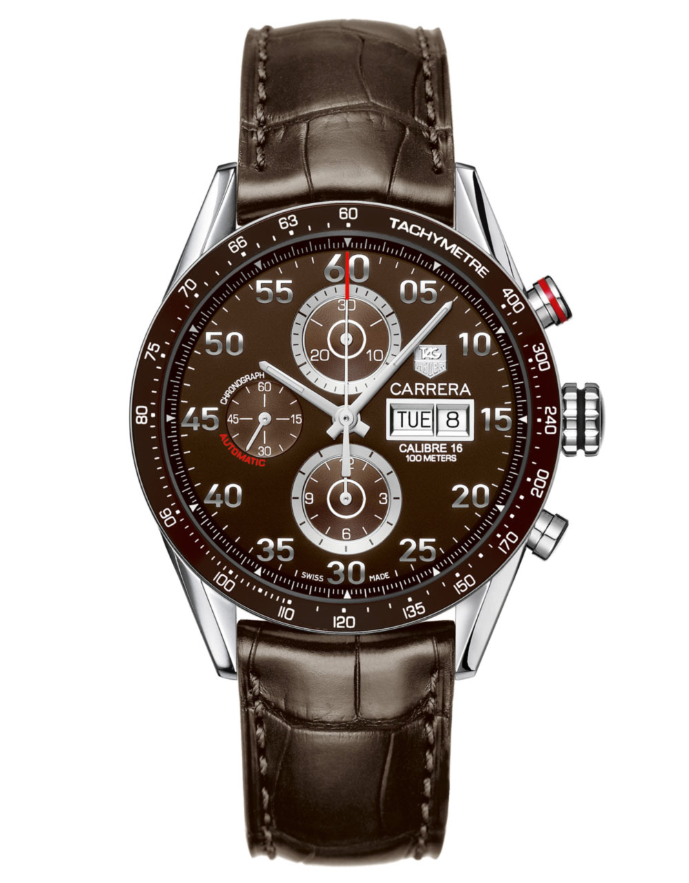 Tag Heuer Mens Carrera Chronograph Brown Alligator Strap Watch in for