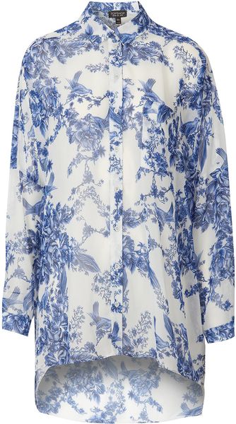 Topshop Oversize Porcelain Bird Shirt - Lyst