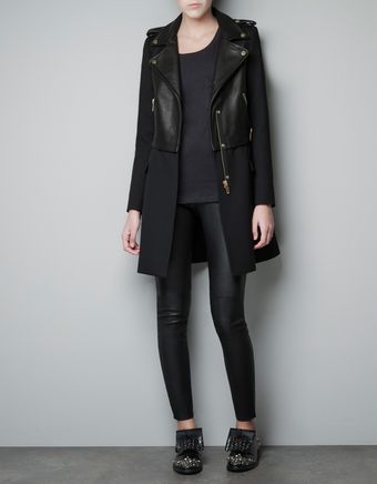 Zara Leather Biker Coat - Lyst