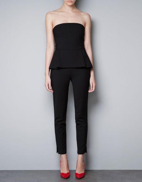 Zara Peplum Jumpsuit in Black | Lyst