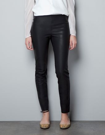 Zara Rubberised Leather Effect Leggings - Lyst
