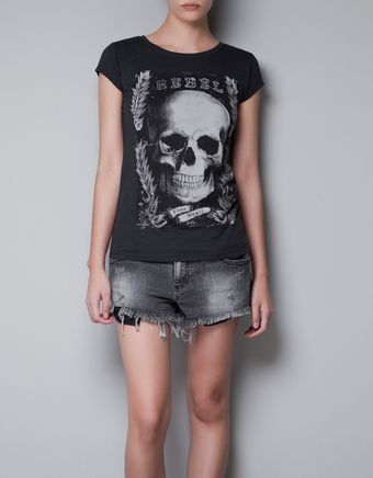 Zara Tshirt with Skull - Lyst