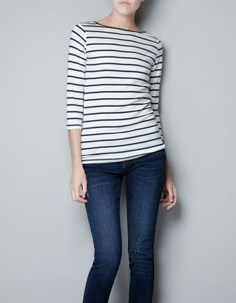 Zara Striped Organic Cotton T-shirt - Lyst