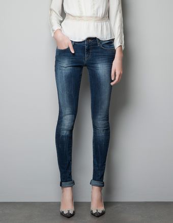 Zara Blue Grey Super Stretch Skinny Jeans - Lyst