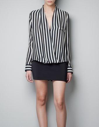 Zara Striped Wrap Blouse - Lyst