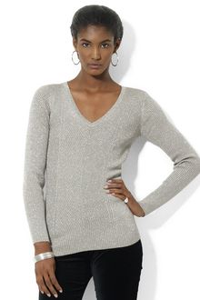 Lauren by Ralph Lauren Long-Sleeve Ribbed Metallic Sweater - Lyst