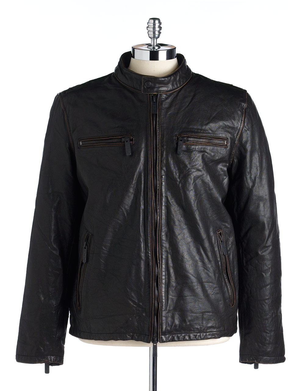 Vince Camuto Leather Motorcycle Jacket in Black for Men Lyst