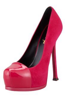Yves Saint Laurent Tribtoo Patent Cap Suede Pump - Lyst