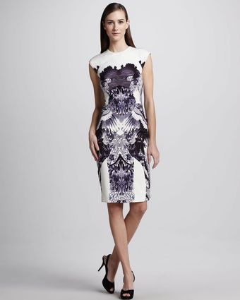 Monique Lhuillier Craneprint Sheath Dress - Lyst