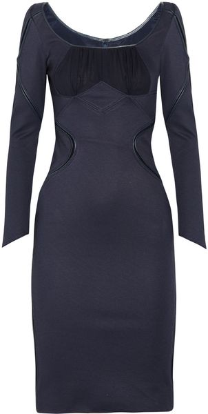 Zac Posen Leather Trimmed Bodycon Dress - Lyst