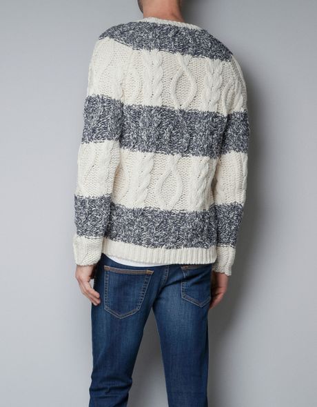 Zara Striped Twist Knit Sweater in Blue for Men (navy) | Lyst