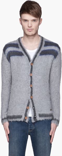 Diesel Grey Striped K-blossom Fuzzy Cardigan - Lyst