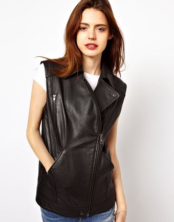 Asos Oversized Leather Gilet - Lyst
