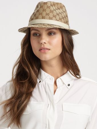Gucci Trilby Leather Trimmed Gg Patterned Hat - Lyst