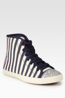 Kate Spade Lorna Glitter Striped Canvas Laceup Sneakers - Lyst