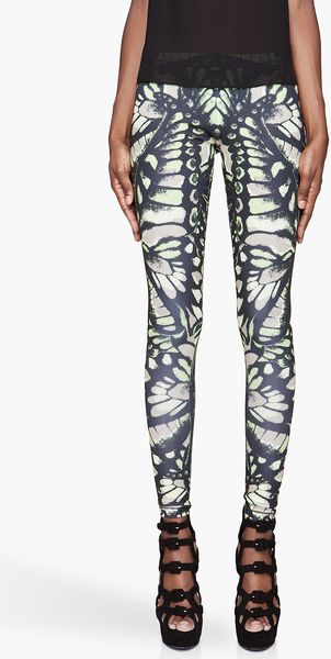McQ by Alexander McQueen Black and Green Printed Leggings - Lyst