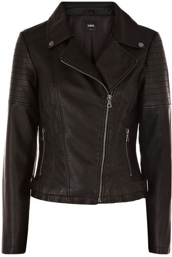 Oasis Becky Buckle Faux Leather Biker Jacket - Lyst