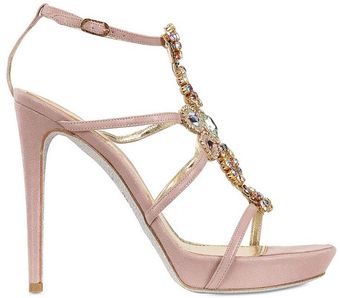 Rene Caovilla Shiny Satin Sandals with Swarovsky Embroidery - Lyst