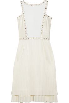 Versace Studded Leathertrimmed Plissé and Scubajersey Dress - Lyst