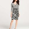 Ann Taylor Petite Mixed Print 3/4 Sleeve Wrap Dress in Black - Lyst