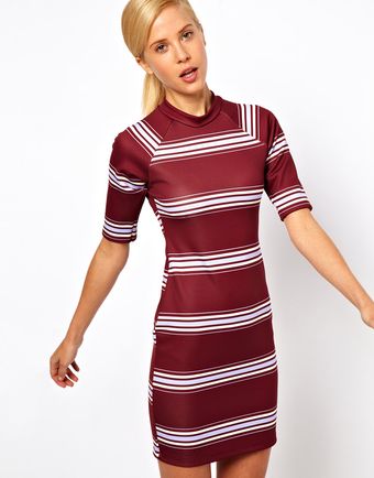 Asos Bodycon Dress in Scuba Fabric and Stripe Print - Lyst