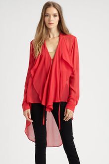 BCBGMAXAZRIA Silk Rufflefront Blouse - Lyst