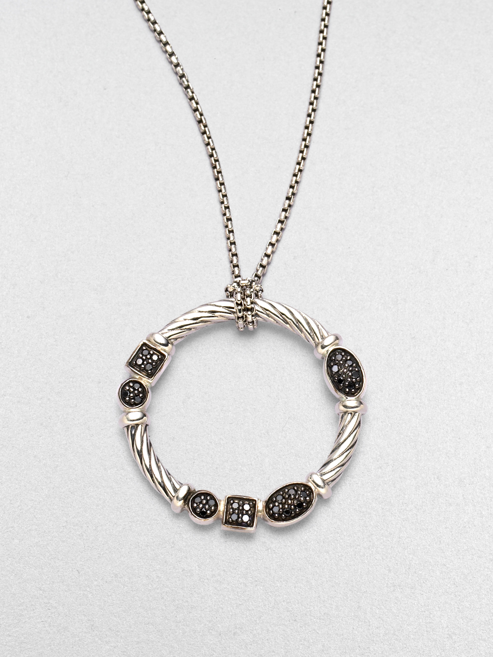 David Yurman Black Diamond Sterling Silver Necklace in Silver Lyst