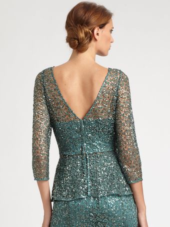 Kay Unger Sequined Lace Peplum Top - Lyst