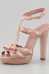 RED Valentino Topstitched Patent Leather Bow Sandal