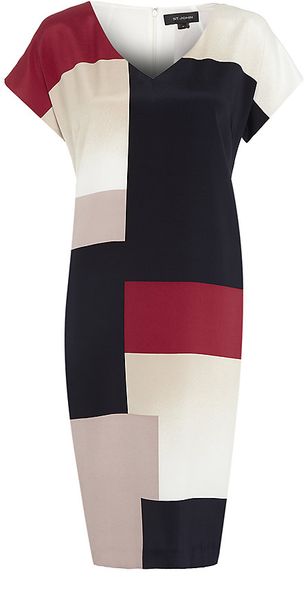 St. John Colour Block Shift Dress - Lyst