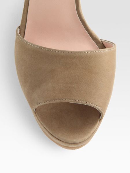 Stuart Weitzman Bandana Suede Wedge Sandals in (tan) | Lyst