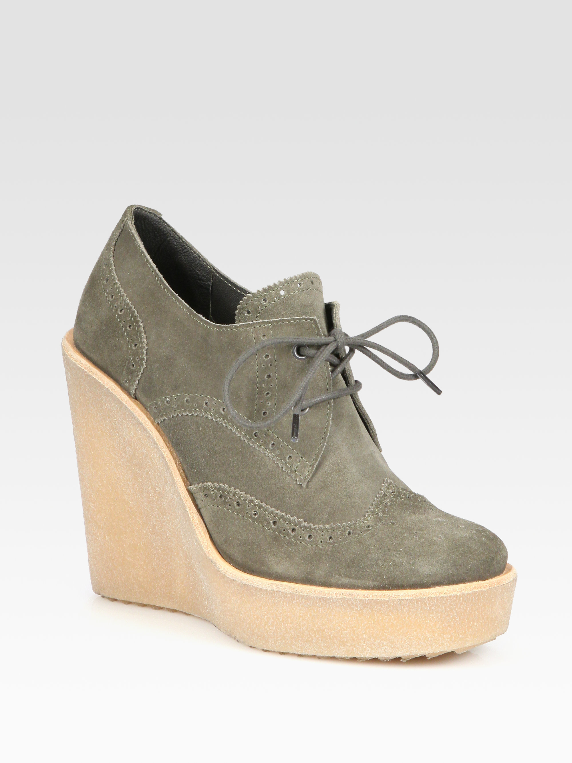 Pierre Hardy Laceup Suede Wedge Platform Oxfords in Green (olive) Lyst