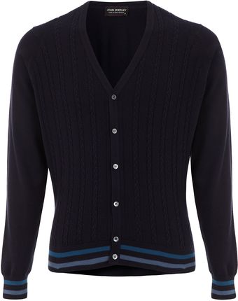 John Smedley Navy Ashwin Cable Knit Cardigan - Lyst
