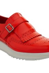 Prada Apron Toe Kilty Monk On Wedge Sole