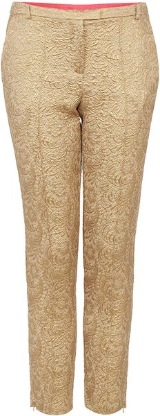 Topshop Gold Jacquard Trousers - Lyst