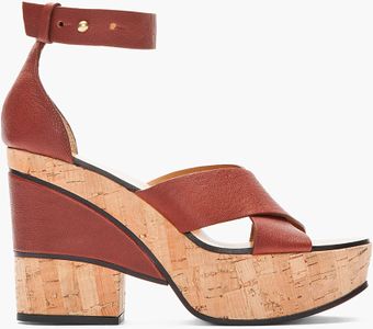 Chloé Brown Leather and Cork Cutout Wedge Heels - Lyst