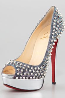 Christian Louboutin Lady Peep Spikes Metallic Red Sole Pump - Lyst