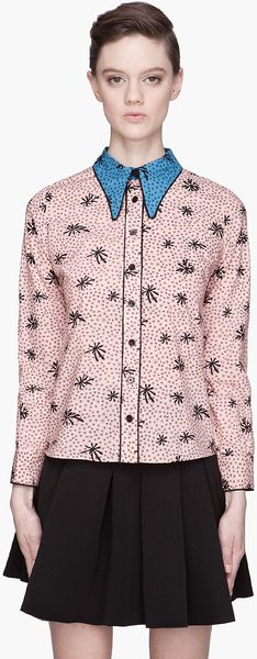 Marni Pink and Blue Collared Silk Blouse - Lyst