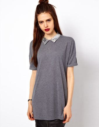 ASOS Collection Asos Tunic with Hologram Pu Collar - Lyst